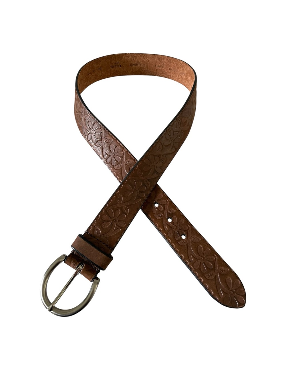 Fossil Floral Embossed Leather Belt